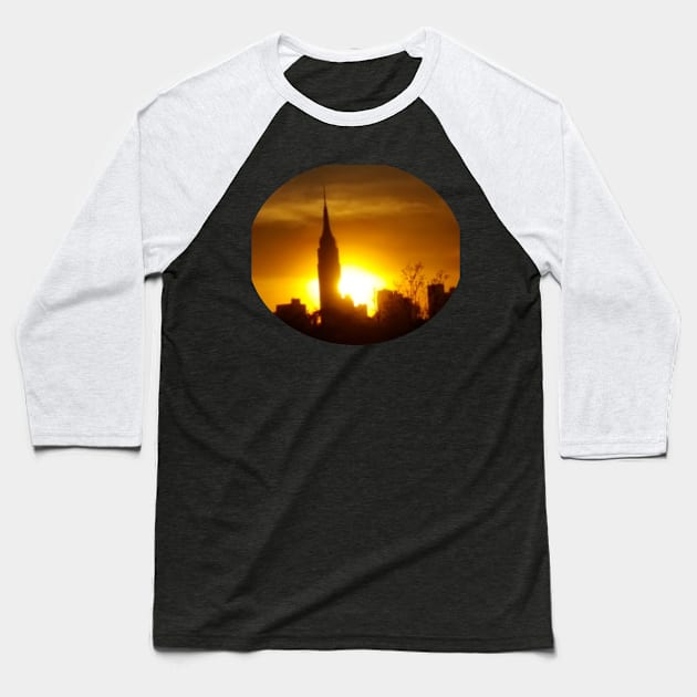 Empire State Building Sunset Circle Baseball T-Shirt by prettymuchanything